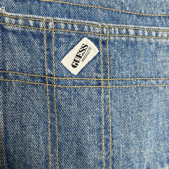 80’s Vintage Guess Jeans Denim Bib Skirt Overalls Frayed Hem Size 4 - Picture 2 of 9